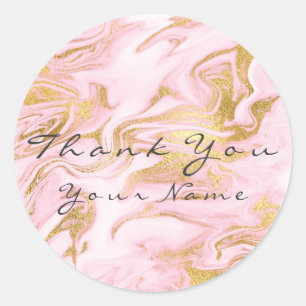 Vielen Dank Name Custom Marble Gold Pink Rose Glam Runder Aufkleber