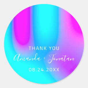Vielen Dank Name Datum Blue Aqua Pink Abstrakt Runder Aufkleber