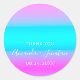 Vielen Dank Name Datum Blue Aqua Pink Ombre Runder Aufkleber