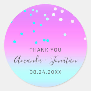 Vielen Dank Name Datum Blue Gold Confetti Ombre Runder Aufkleber