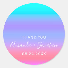 Vielen Dank Name Datum Blue Pink Aqua Pink Ombre Runder Aufkleber