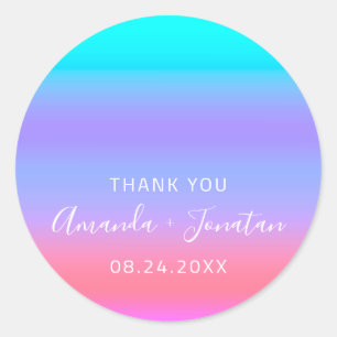 Vielen Dank Name Datum Blue Pink Aqua Pink Ombre Runder Aufkleber