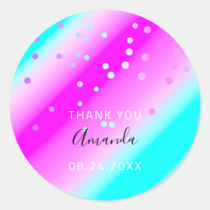 Vielen Dank Name Datum Blue Pink Oceanic Confetti Runder Aufkleber