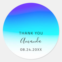 Vielen Dank Name Datum Sweet 16. Wedding Ombre Blu Runder Aufkleber