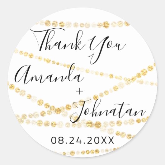Vielen Dank Name Datum White Gold Light Weiß Runder Aufkleber (Vorderseite)