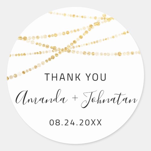 Vielen Dank Name Datum White Golden Lights Einfach Runder Aufkleber (Vorderseite)
