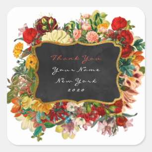 Vielen Dank, Name Gold Glitzer Vip Rose Blumengips Quadratischer Aufkleber