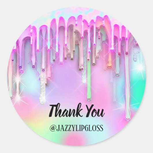 Vielen Dank Name Pink Tropfen Holograph Tropfen Runder Aufkleber (Vorderseite)