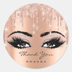 Vielen Dank Name Rose Gold Glitzer Eyelash Runder Aufkleber
