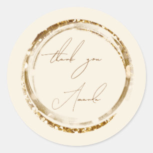 Vielen Dank Name Siegel Gold Caligraphy Brown Past Runder Aufkleber