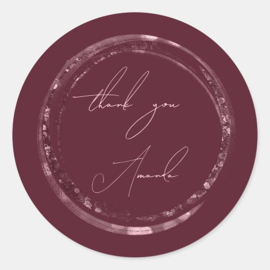 Vielen Dank Name Siegel Rose Burgundy Glitzer Runder Aufkleber (Vorderseite)