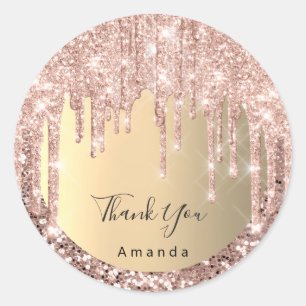 Vielen Dank Name Sweet 16. Rose Glitzer Gold Runder Aufkleber