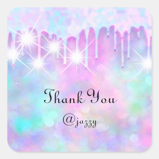 Vielen Dank Name Tropfen Gefallen Holograph Pink B Quadratischer Aufkleber (Vorderseite)