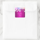 Vielen Dank Name Tropfen Gefallen Holograph Pink S Quadratischer Aufkleber (Tasche)