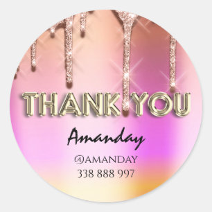 Vielen Dank Name Tropfen Rose Instagra Pink Gold T Runder Aufkleber