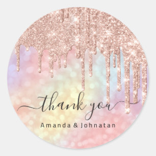 Vielen Dank Name Wedding Rose Glitzer Holographic Runder Aufkleber