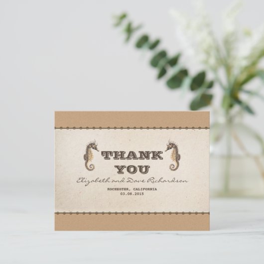 Vielen Dank nautische Seepferde Hochzeit Flachkart Dankeskarte (Stehend Vorderseite)