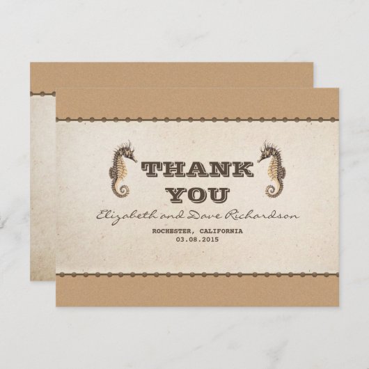 Vielen Dank nautische Seepferde Hochzeit Flachkart Dankeskarte (Vorne/Hinten)