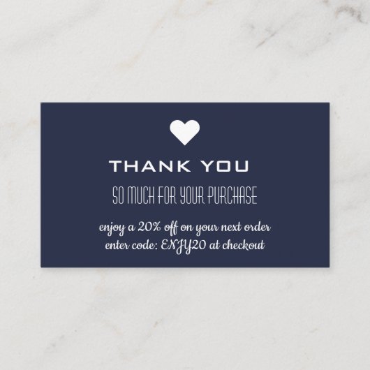 Vielen Dank, Navy Blue Discount Heart Visitenkarte (Vorderseite)