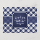 Vielen Dank Navy Blue Gingham Pattern Geometric Postkarte (Vorderseite)