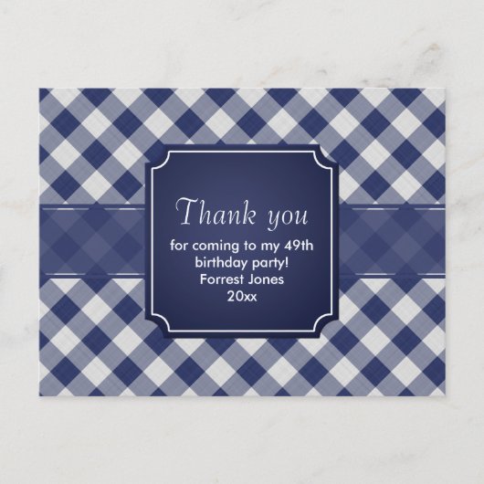 Vielen Dank Navy Blue Gingham Pattern Geometric Postkarte (Vorderseite)