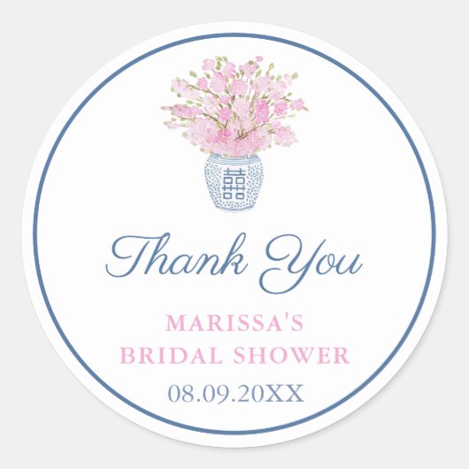 Vielen Dank Navy Blue Pink Ginger Jar Brautparty Runder Aufkleber (Vorderseite)