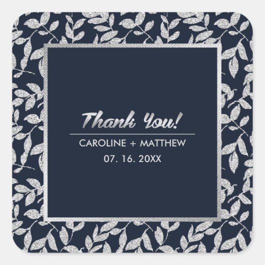 Vielen Dank Navy Blue | Silver Wedding Jubiläum Quadratischer Aufkleber (Vorderseite)