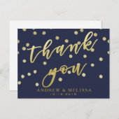 Vielen Dank | Navy & Imitate Gold Script Postcard Postkarte (Vorne/Hinten)