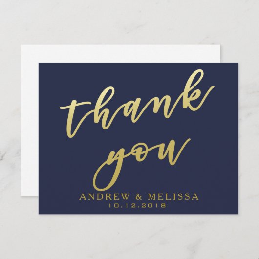 Vielen Dank | Navy & Imitate Gold Script Postcard Postkarte (Vorne/Hinten)