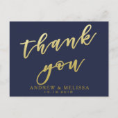 Vielen Dank | Navy & Imitate Gold Script Postcard Postkarte (Vorderseite)