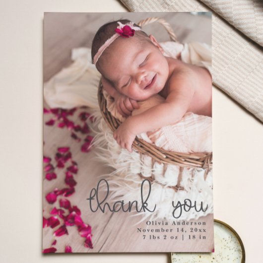 Vielen Dank, neugeborene Fotos Script Calligrafy Ankündigung