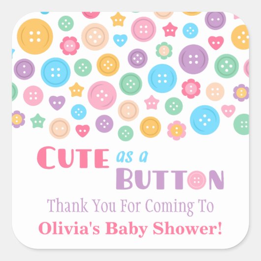 Vielen Dank, Niedlich als Button Baby Shower Stick Quadratischer Aufkleber (Vorderseite)