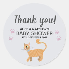 Vielen Dank Niedlich Cat Cartoon Baby Dusche Runder Aufkleber