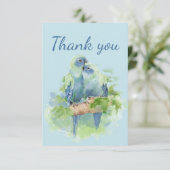 Vielen Dank, Niedlich Cuddling Blue Parrot Birds Dankeskarte (Stehend Vorderseite)