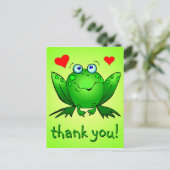 Vielen Dank Niedlich Green Frog Hearts Postkarte (Stehend Vorderseite)