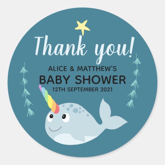 Vielen Dank Niedlich Narwhal Ocean Unisex Baby Dus Runder Aufkleber (Vorderseite)