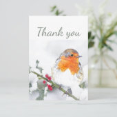 Vielen Dank Niedlich Winter English Robin Bird Art Dankeskarte (Stehend Vorderseite)