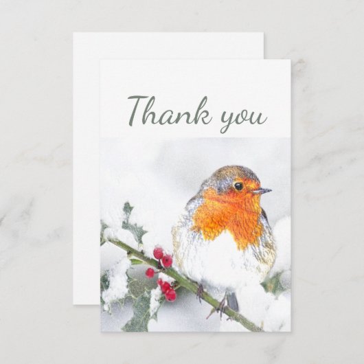 Vielen Dank Niedlich Winter English Robin Bird Art Dankeskarte (Vorne/Hinten)