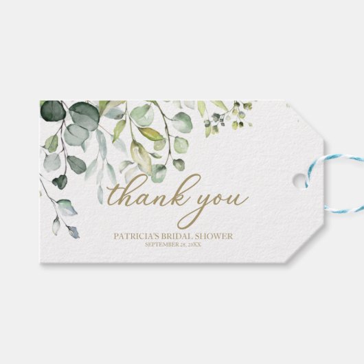 Vielen Dank - Niedliche Grüne Eukalyptus Watercolo Geschenkanhänger (Vorderseite (Horizontal))