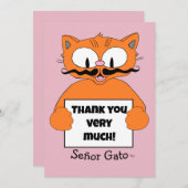 Vielen Dank! Niedlicher Cartoon Mustache Cat Dankeskarte (Vorne/Hinten)