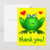 Vielen Dank, Niedlicher grüner Frosch Herz gelb Postkarte (Vorne/Hinten)