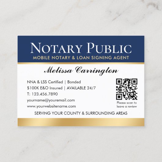 Vielen Dank, Notary Public Foto Navy Dark Blue Gol Visitenkarte (Rückseite)
