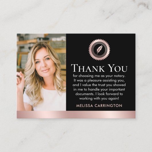 Vielen Dank Notary Public Foto Rose Gold Black Visitenkarte (Vorderseite)
