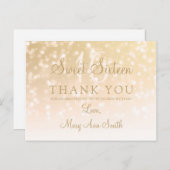 Vielen Dank Note Sweet 16 Gold Bokeh Sparkle Light Postkarte (Vorne/Hinten)