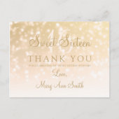 Vielen Dank Note Sweet 16 Gold Bokeh Sparkle Light Postkarte (Vorderseite)