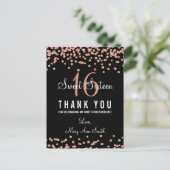 Vielen Dank Note Sweet 16 Rose Gold Glitzer Confet Postkarte (Stehend Vorderseite)