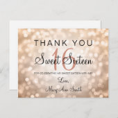 Vielen Dank Note Sweet 16 Rose Gold Glitzer Lights Postkarte (Vorne/Hinten)