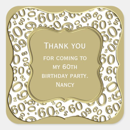 Vielen Dank: Nummer 60 Muster Gold/Weiß - Klammer Quadratischer Aufkleber (Vorderseite)