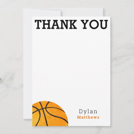 Vielen Dank Orange Basketball Sports Kids Dankeskarte (Vorderseite)