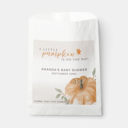 Vielen Dank Orange Little Pumpkin Fall Baby Dusche Geschenktütchen (Vorderseite)